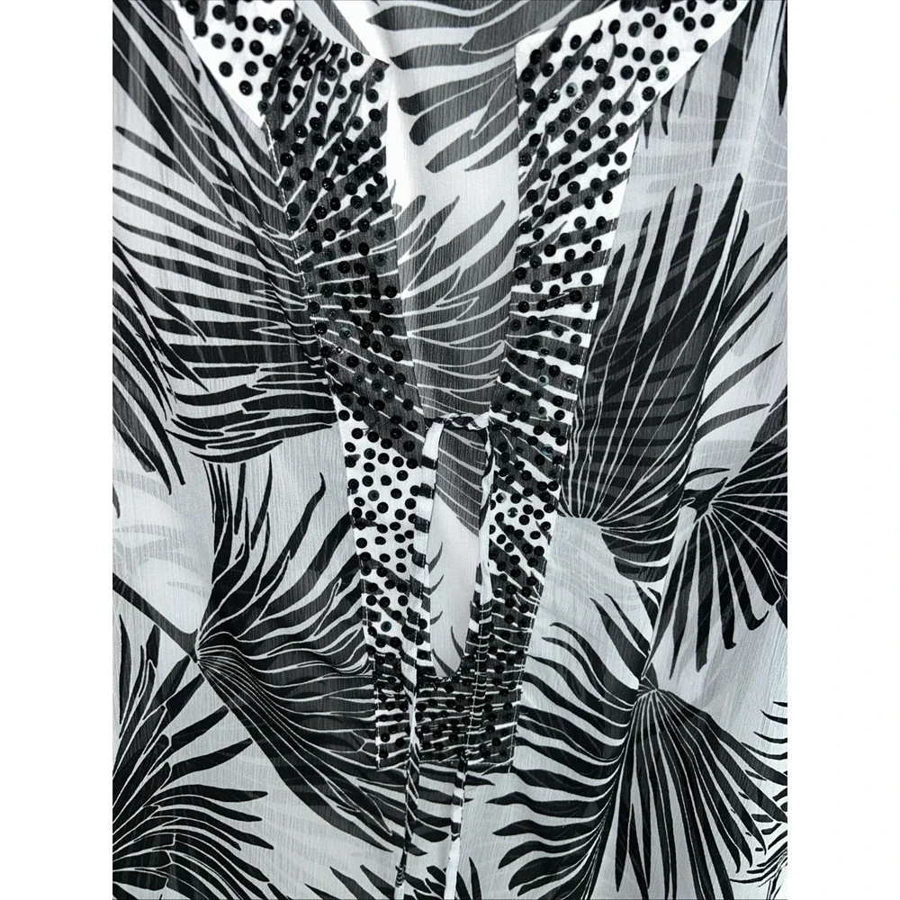 Tommy Bahama Swim Cover-Up One-Size-Fits-All‎ V-Neck Sequence Sheer Black White
